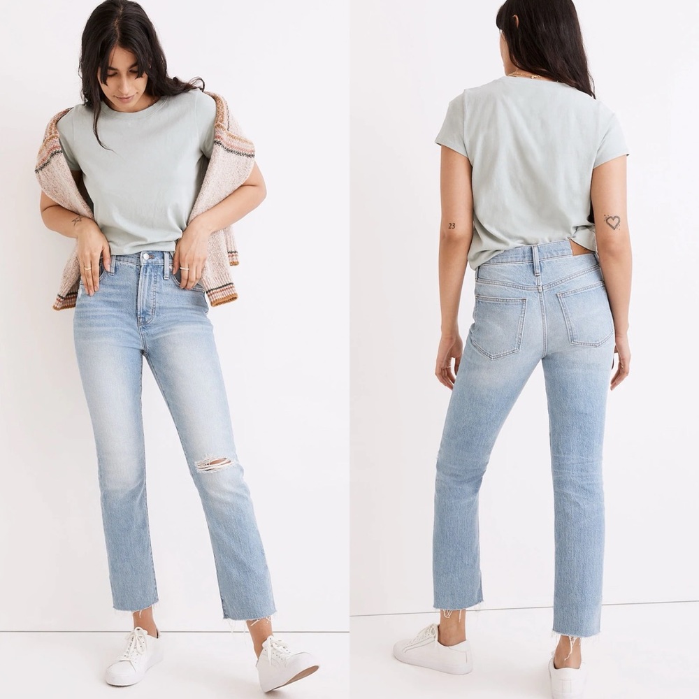 Madewell The Perfect Vintage Straight Jeans Coney Wash Distressed Frayed Hem 25P